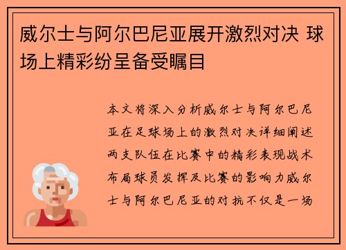 威尔士与阿尔巴尼亚展开激烈对决 球场上精彩纷呈备受瞩目